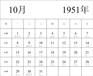 日历表1951年